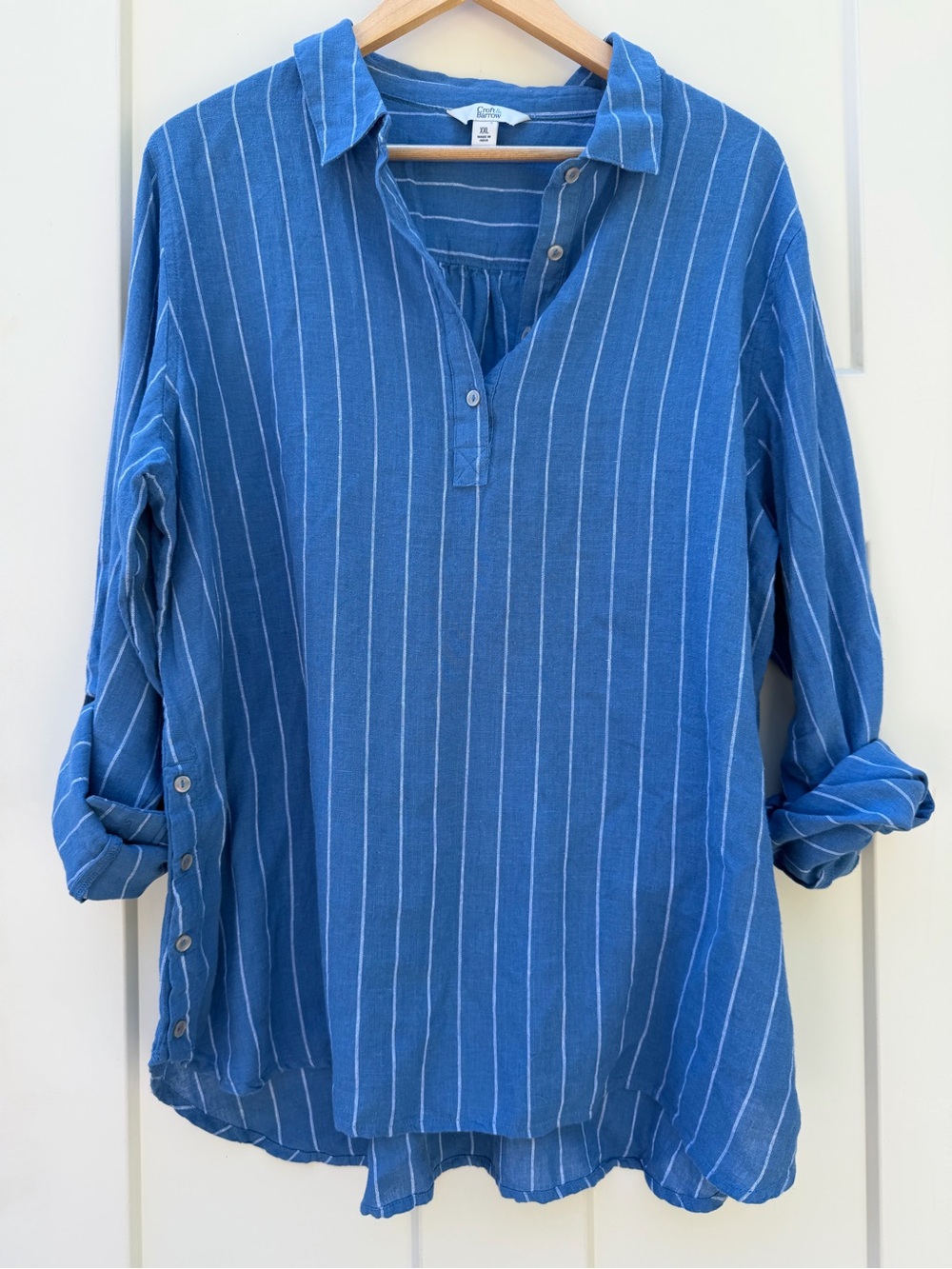 croft & barrow XXL Linen Blend Blue & White Striped Tunic Top- Beach Coverup